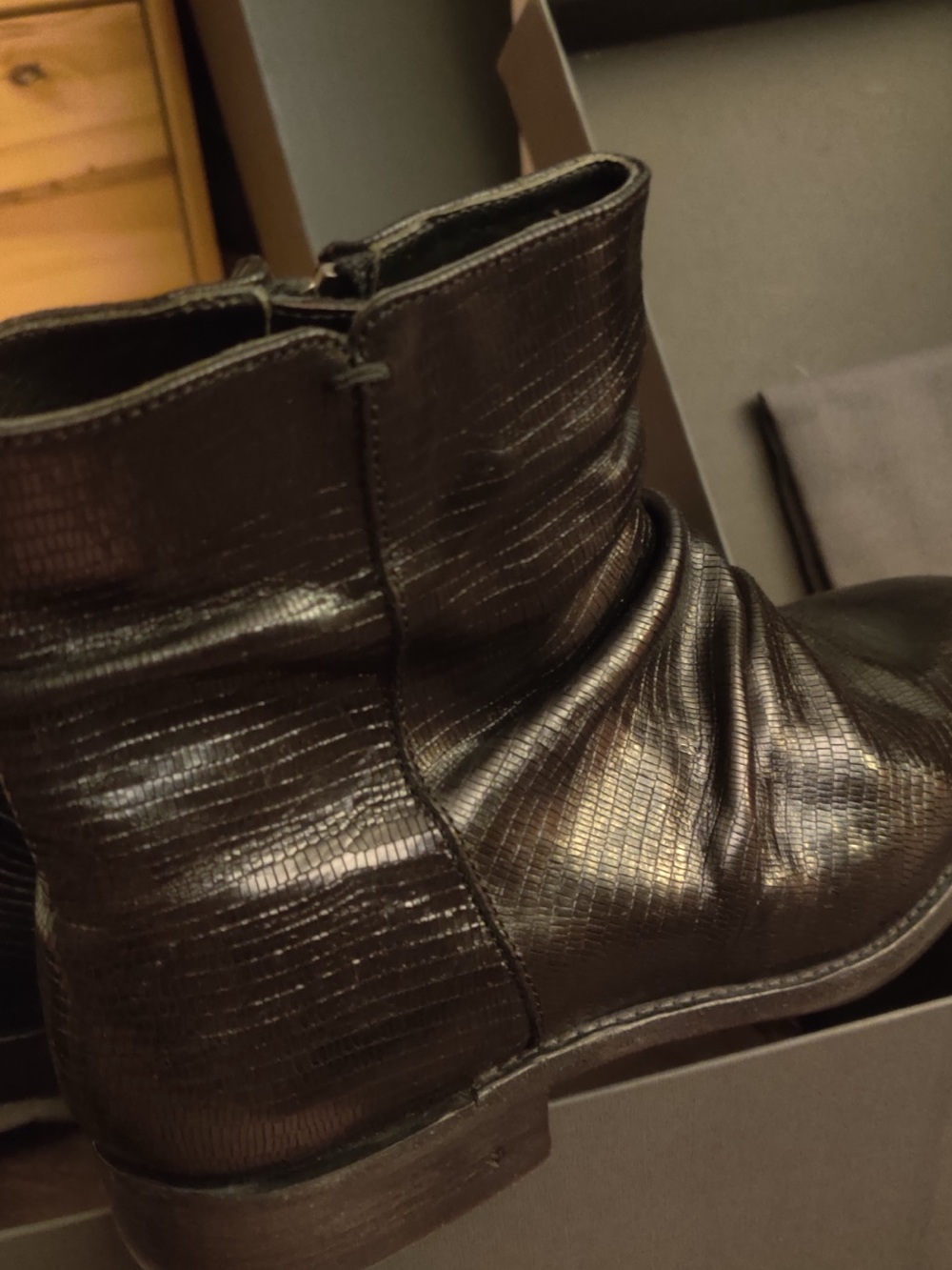 John Varvatos Black Textured Leather Ankle Boots